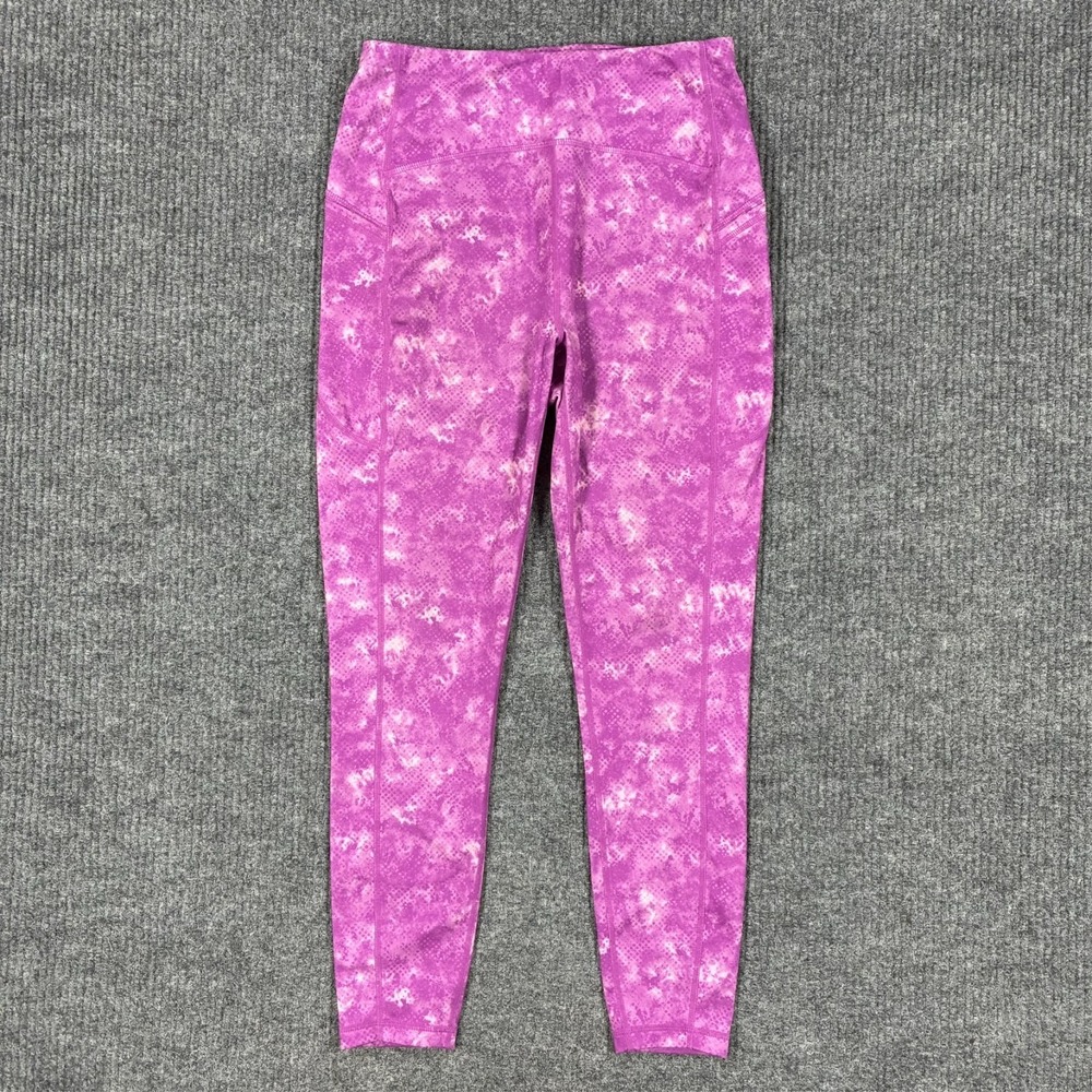 Reebok Womens M Purple Printed Performance Leggings Athletic Workout Yoga Pants